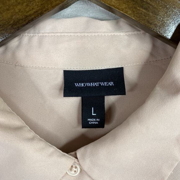 Who What Wear Womens Blouse Sz L Peachy Pink Button Up Flowy Long Sleeve Career - Picture 5 of 10